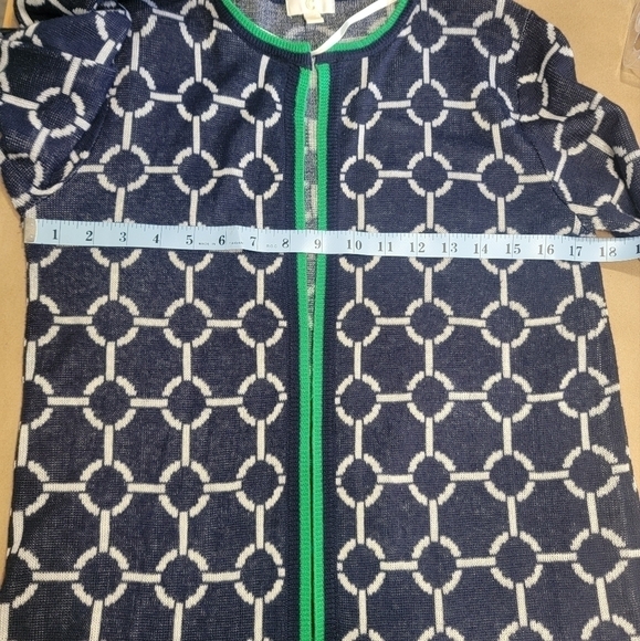 C by Bloomingdale's Open Cardigan Blue w Green Trim. Size M, EUC - Picture 7 of 8
